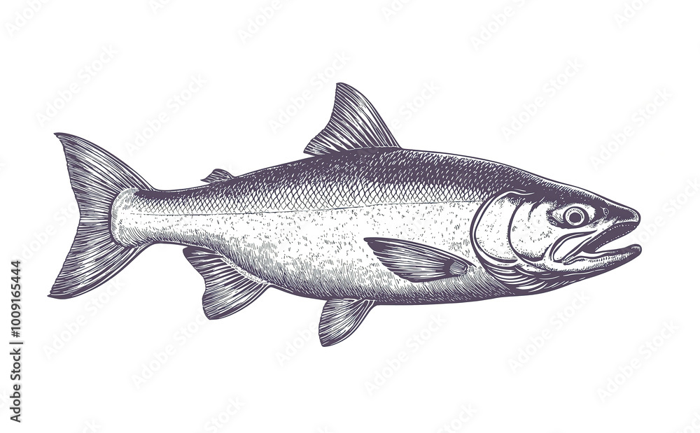 Fototapeta premium Fish sketch sea bass. Vintage retro print, black white sea bass fish sketch ink pencil style drawing, linear drawing, engrave old school. Sketch artwork sea bass fish. Illustration
