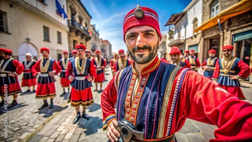 Colorful Zouave Costume with Intricate Patterns and Textures, Perfect for Cultural Celebrations and Events photo