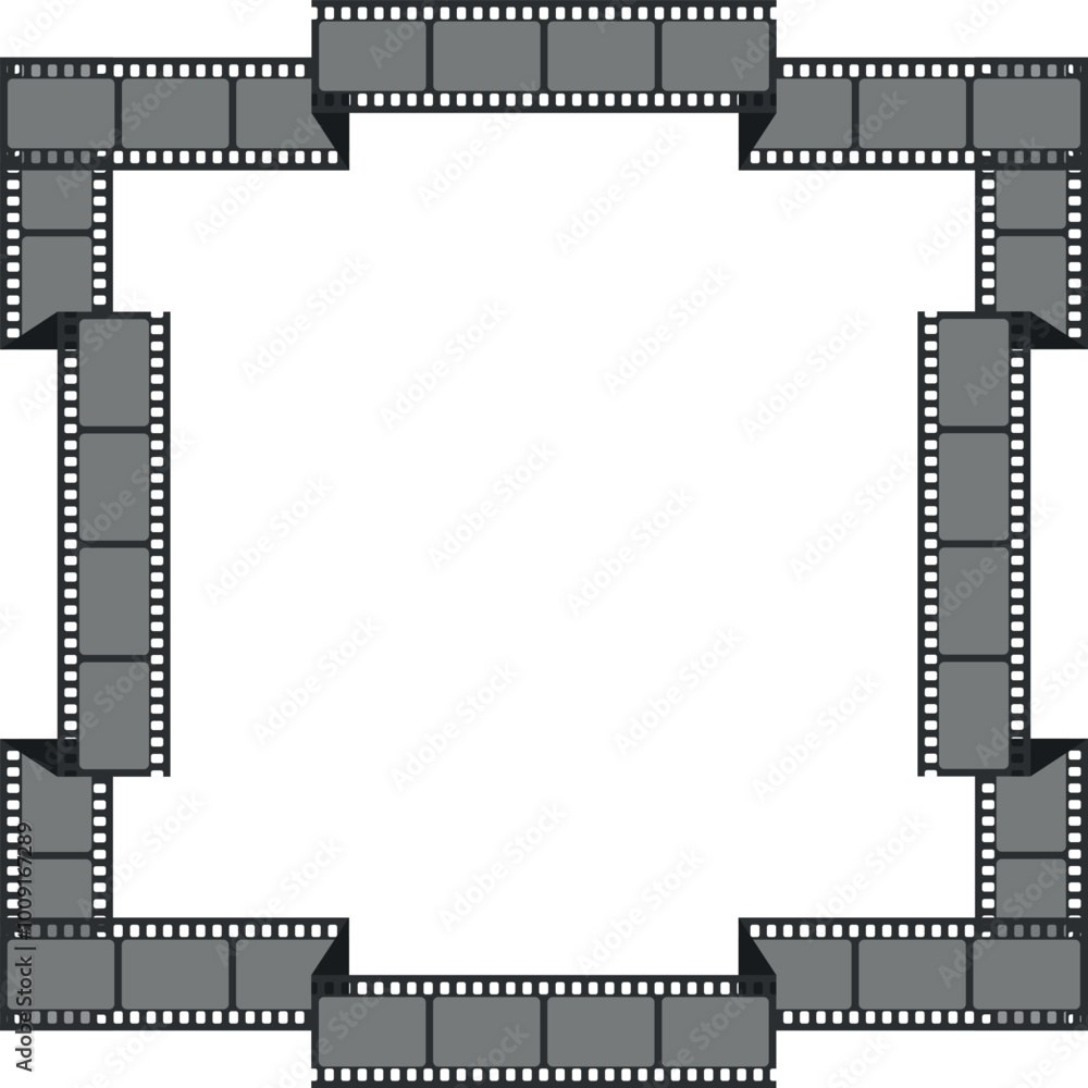 Folded long movie film strip square frame isolated on white background. Vector illustration Folded long movie film strip square frame isolated on white background. Vector illustration