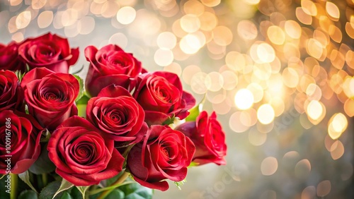 Fototapeta Naklejka Na Ścianę i Meble -  Elegant bouquet of red roses on soft abstract background