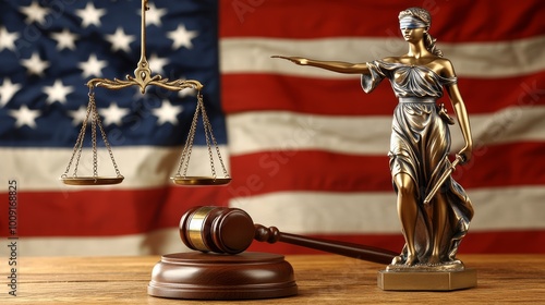 Justice  Law  Scales  Gavel  Statue  American Flag  Legal  Courtroom  Justice System