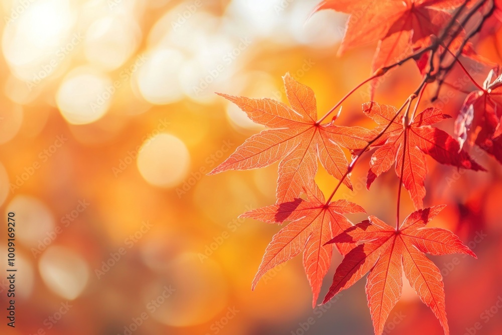 Beautiful autumn background with red maple leaves and blurred bokeh light leaf sunlight nature. Beautiful autumn background with red maple leaves and blurred bokeh light leaf sunlight nature.