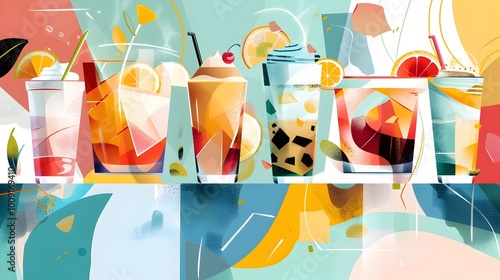 Patterned Beverages  Dynamic Geometric of Smoothies Coffee and Tea photo