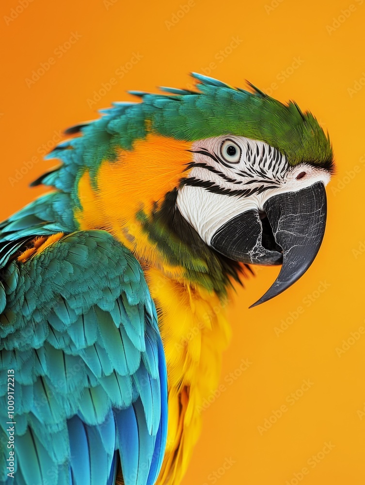 Fototapeta premium Detailed View of a Blue and Yellow Parrot