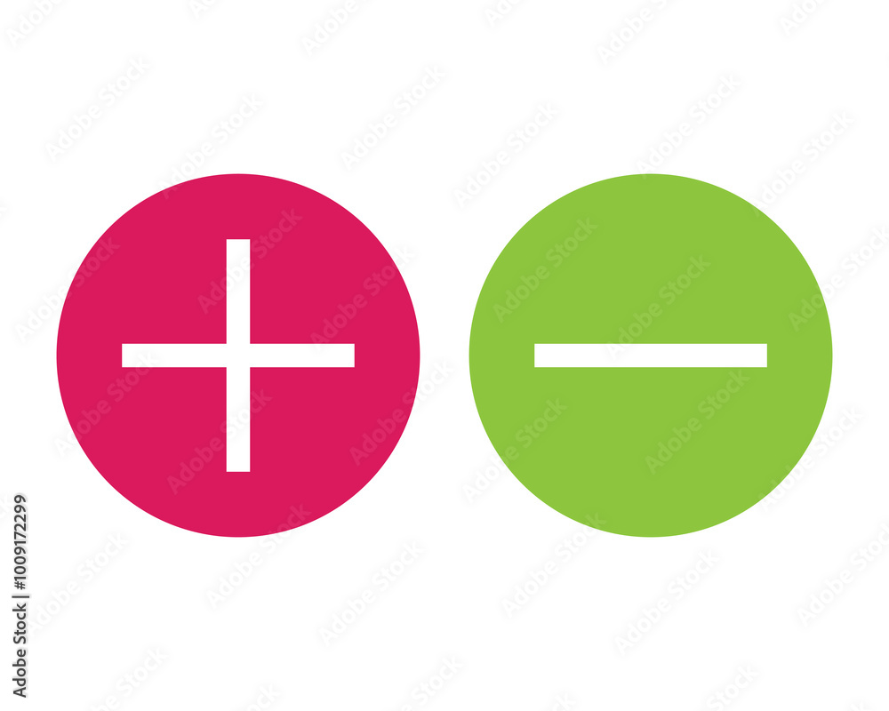 Green and red round plus minus icon vector illustration design on white background. Green and red round plus minus icon vector illustration design on white background.