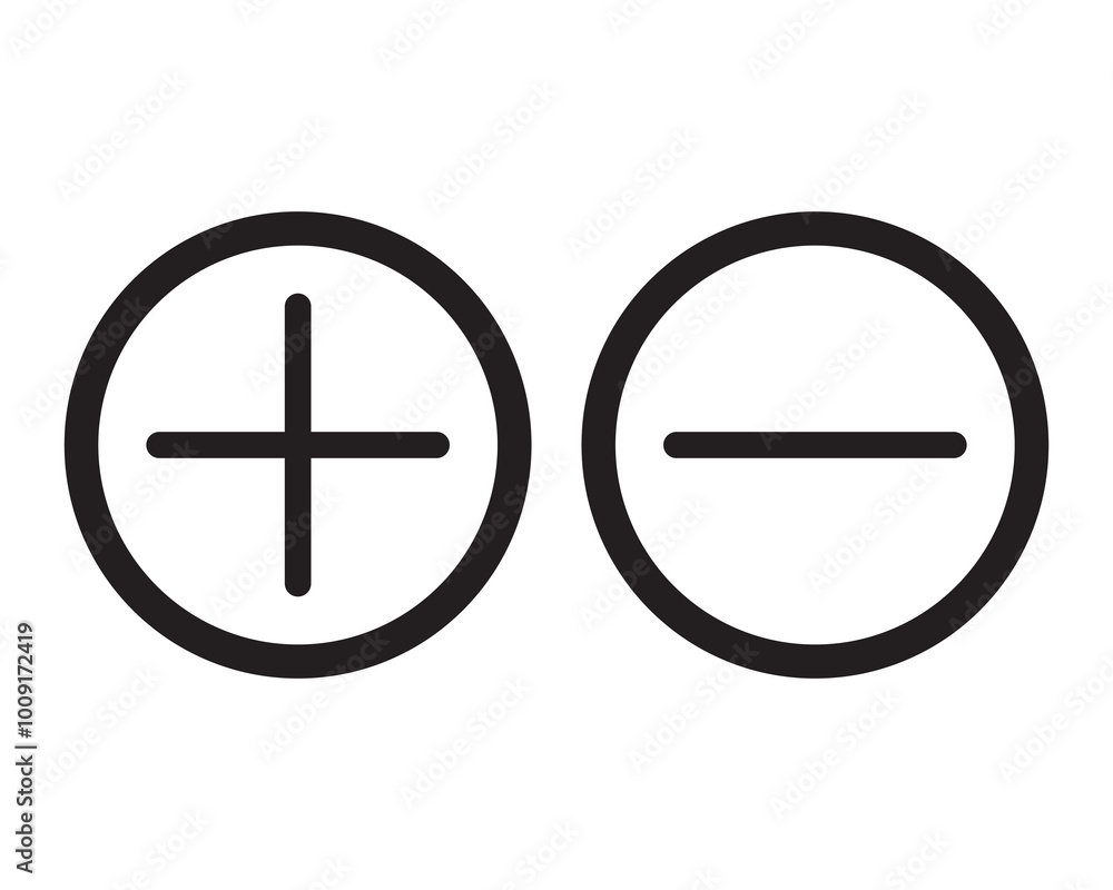 Green and red round plus minus icon vector illustration design on white background. Green and red round plus minus icon vector illustration design on white background.