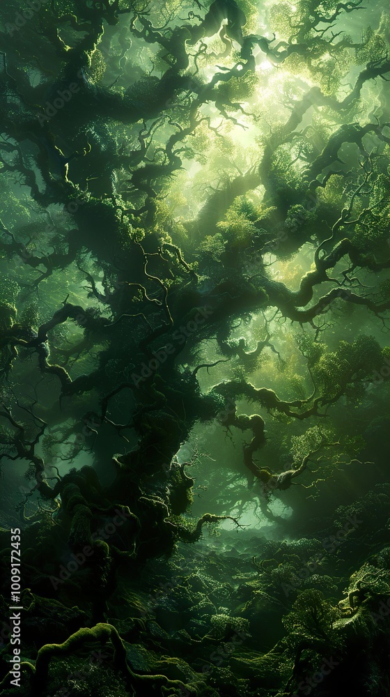 Enchanted Forest: Sunlight Through Lush Greenery Enchanted Forest: Sunlight Through Lush Greenery