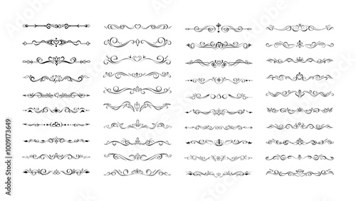 Hand drawn text dividers or vignettes. Set of forty elegant borders, page delimiters, separator elements