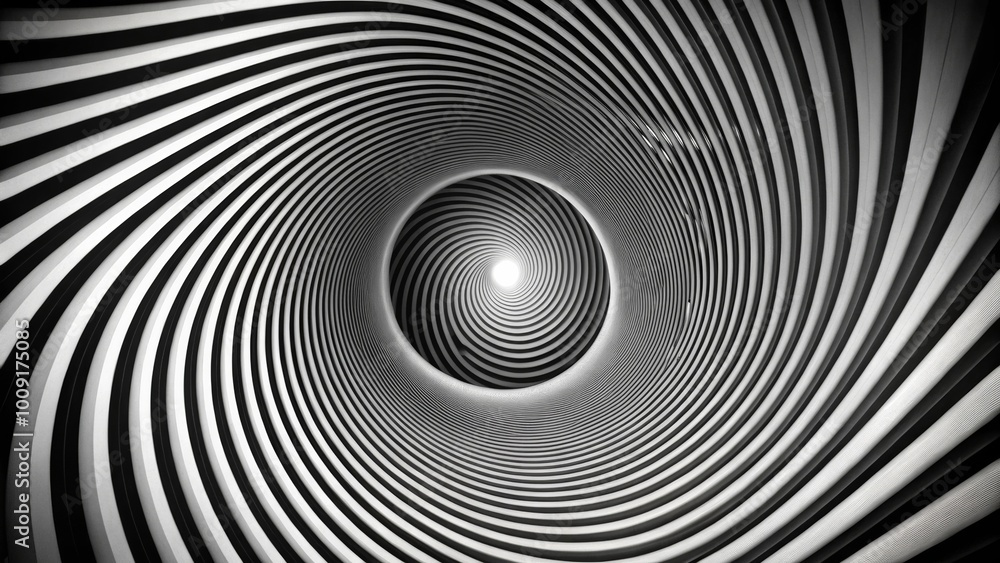 Obraz premium Monochrome Spiral Optical Illusion: Infinite Tunnel Effect