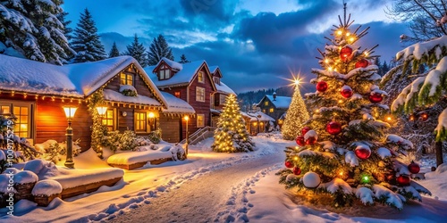 Cozy Christmas Scenes with Twinkling Lights, Festive Decorations, and Snowy Winter Landscapes