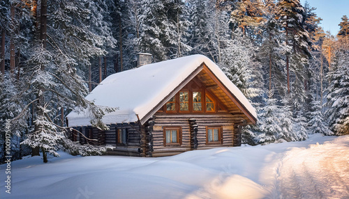 house in the snow,Ooutdoor storage of planks and beams in the freshly snowed up valley of Wildschoenau next to ash tree, fraxinus excelsior, oleaceae
 photo