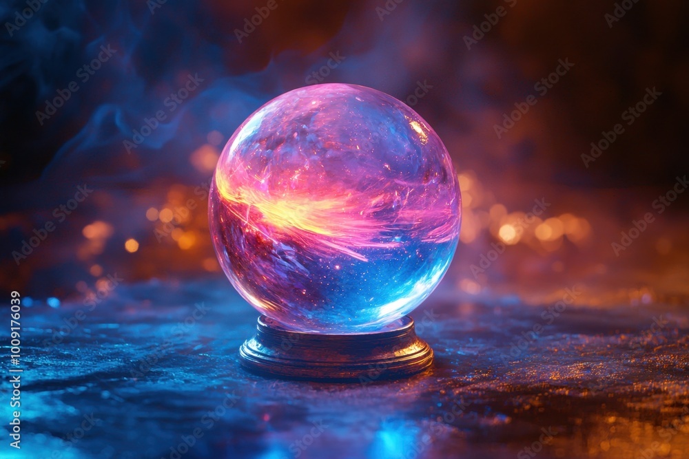 Mystical crystal ball glowing with vibrant cosmic energy Mystical crystal ball glowing with vibrant cosmic energy