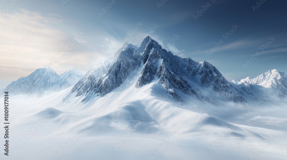 Obraz premium a lifeless mountain covered with snow, cold empty, realistic wide angle shot 