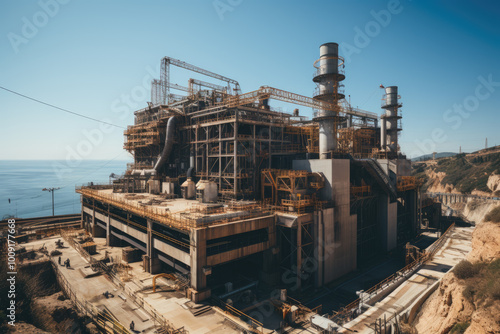 Construction site of industrial plant near the ocean