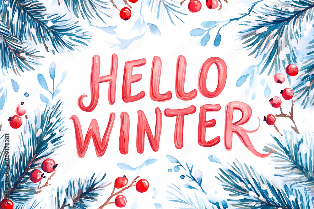 Obraz premium A watercolor winter painting with cursive 
