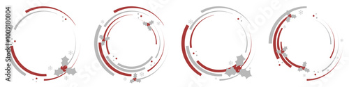 Abstract geometric design with circle swirl with spiral lines, with Christmas design elements. Radial rotating halftone shape. Vector illustration.