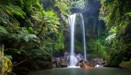 waterfall in the forest,Waterfall and stream on Mount Santubong in Kuching, Sarawak, Malaysia
 photo