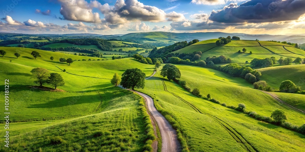 Obraz premium Elevated rolling countryside with path