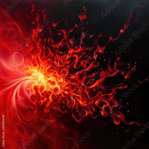 Vivid abstract fire design with swirling red and orange flames on a dark background, perfect for creative projects.