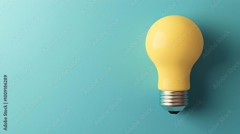 Yellow light bulb on a turquoise background Yellow light bulb on a turquoise background