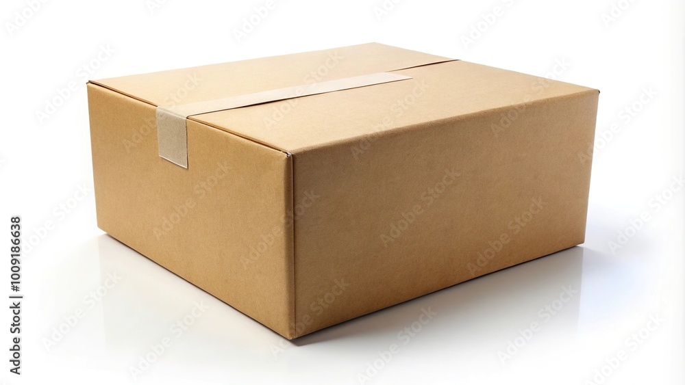 Empty cardboard box on white background with removed lid Empty cardboard box on white background with removed lid