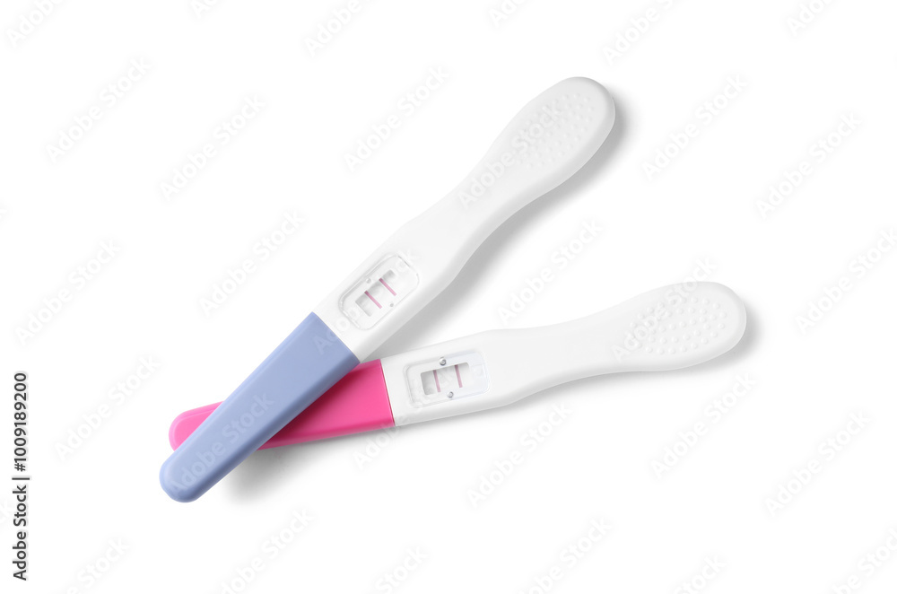 Pregnancy tests isolated on white, top view Pregnancy tests isolated on white, top view