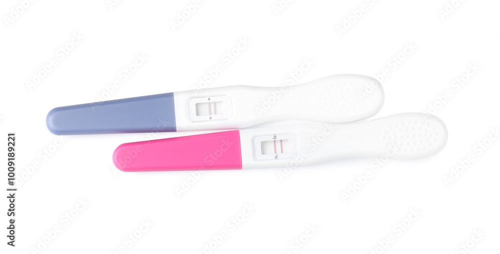 Pregnancy tests isolated on white, top view Pregnancy tests isolated on white, top view