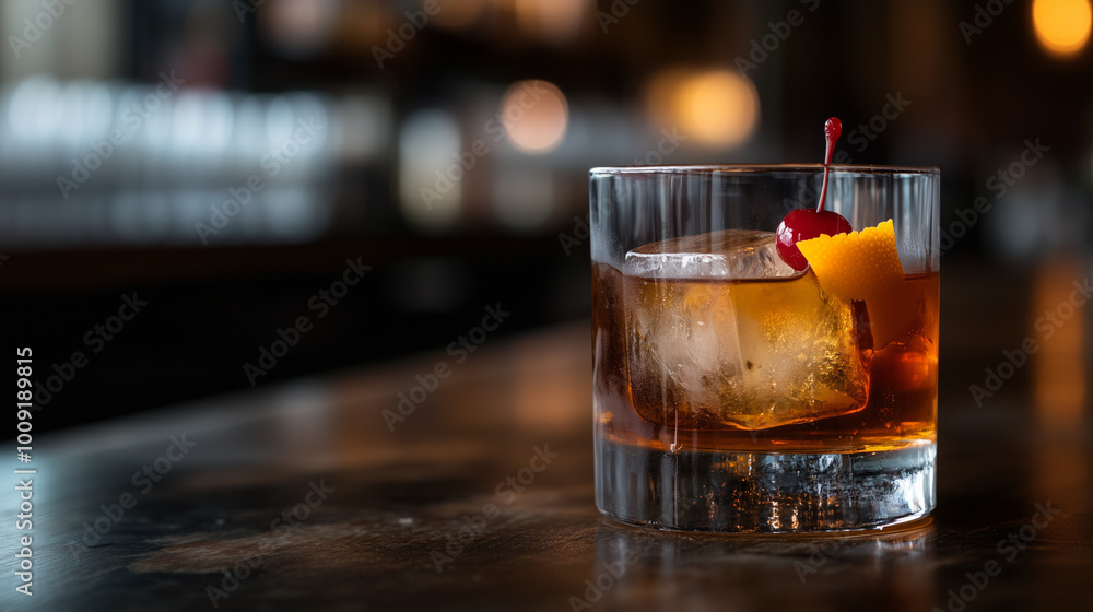 A classic Old Fashioned in a short, heavy crystal glass A classic Old Fashioned in a short, heavy crystal glass