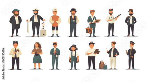 Set of characters of men and women of various professions. People working in various fields of work