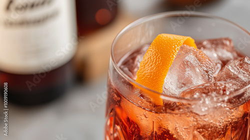 Macro photography of a Kingston Negroni in a crystal glass