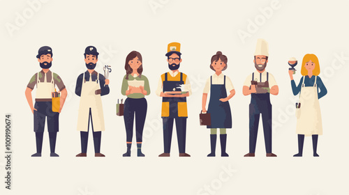 Set of characters of men and women of various professions. People working in various fields of work