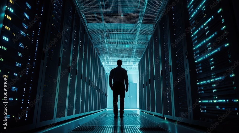 engineer working in datacenter room engineer working in datacenter room