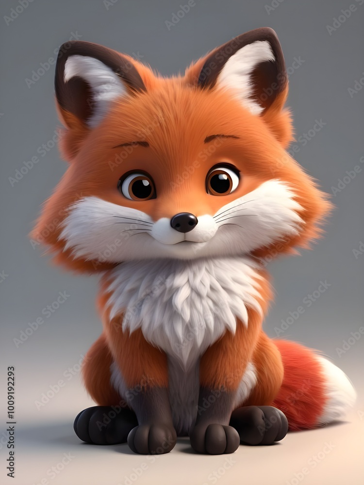 Cute 3D Illustration of a Fluffy Red Fox Sitting Cute 3D Illustration of a Fluffy Red Fox Sitting