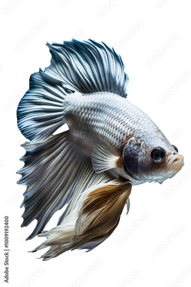 Fototapeta premium White Siamese fighting fish, Betta Splendens, die cut transparent PNG.