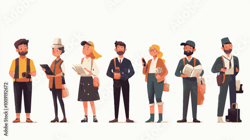 Set of characters of men and women of various professions. People working in various fields of work