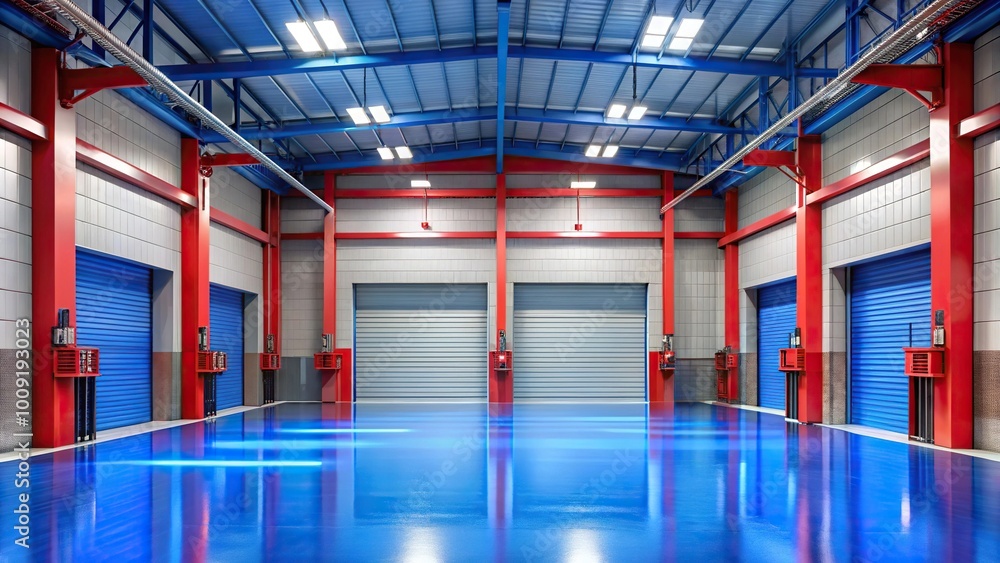 Fototapeta premium Empty garage auto shop with red and blue color grading macro shot