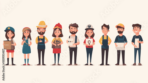 Set of characters of men and women of various professions. People working in various fields of work