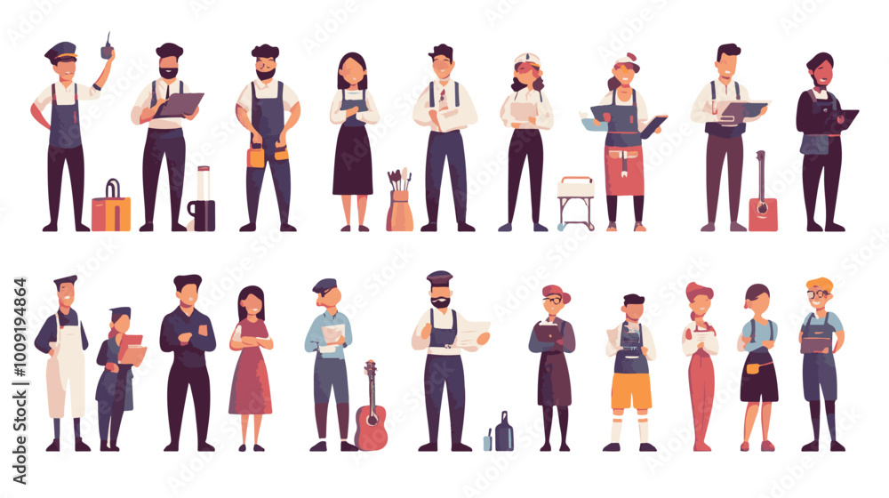 Set of characters of men and women of various professions. People working in various fields of work Set of characters of men and women of various professions. People working in various fields of work