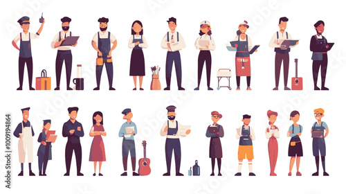 Set of characters of men and women of various professions. People working in various fields of work