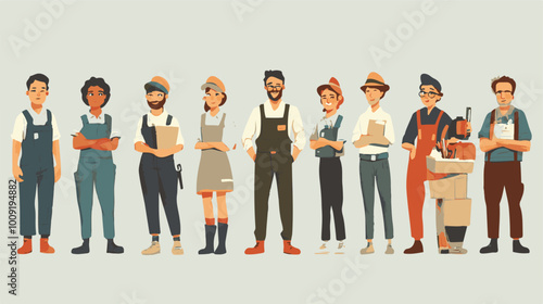 Set of characters of men and women of various professions. People working in various fields of work