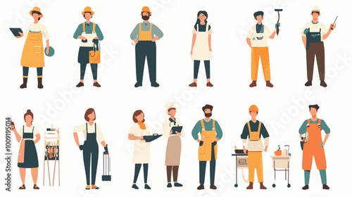 Set of characters of men and women of various professions. People working in various fields of work