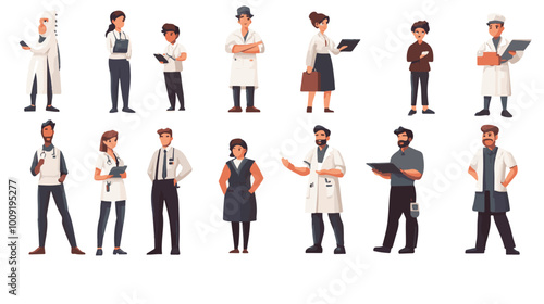 Set of characters of men and women of various professions. People working in various fields of work
