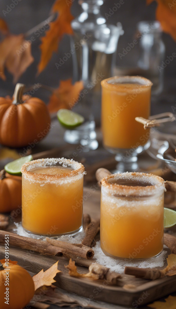 A cozy autumn cocktail featuring pumpkin spice and cinnamon sticks, elegantly garnished with lime slices. Perfect for fall festivities and seasonal gatherings.
A cozy autumn cocktail featuring pumpkin spice and cinnamon sticks, elegantly garnished with lime slices. Perfect for fall festivities and seasonal gatherings.