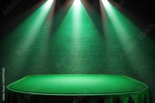 Empty green casino poker table cloth with spotlight Low Angle photo