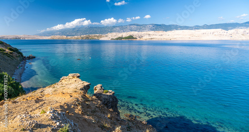 panoramic landscape of island Pag with azure bay in Croatia