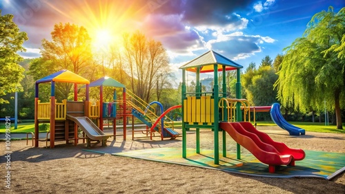 Wallpaper Mural Empty playground with colorful equipment in sunlight Torontodigital.ca
