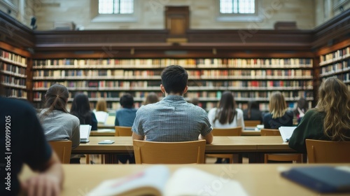 Students Studying in a Traditional University Library