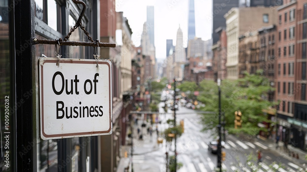 Obraz premium Retail Sector Crisis Aerial View of Closed Storefronts with Out of Business Signs - E-Commerce Growth Amid Economic Adjustment