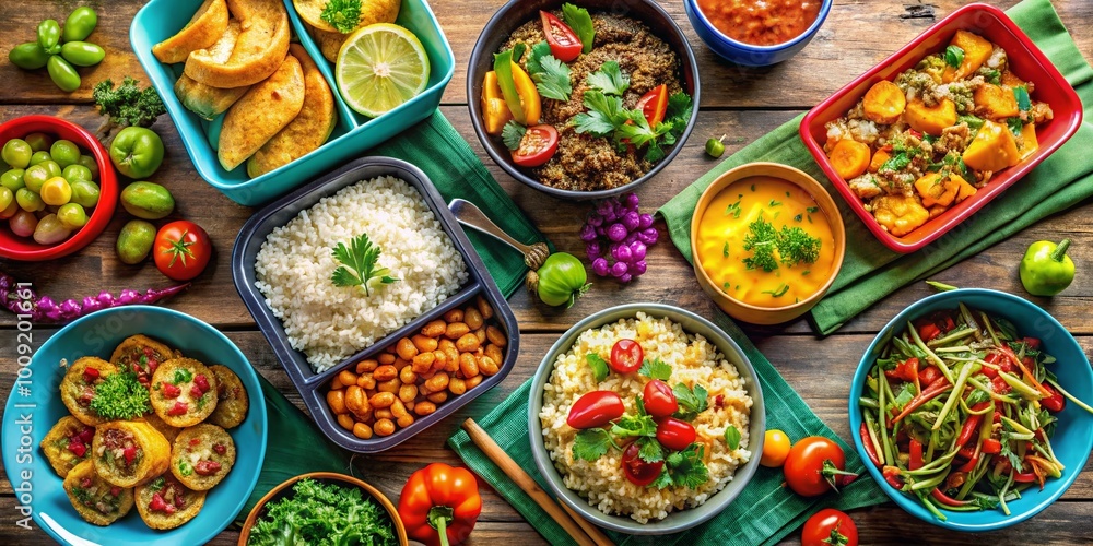 Delicious Takeout Diner Food Served in Containers with Colorful Plates and Fresh Ingredients Displayed Delicious Takeout Diner Food Served in Containers with Colorful Plates and Fresh Ingredients Displayed