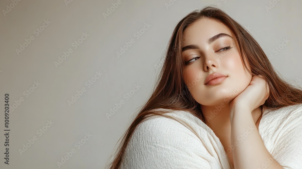 beautiful female model plus size on a simple isolated background beautiful female model plus size on a simple isolated background
